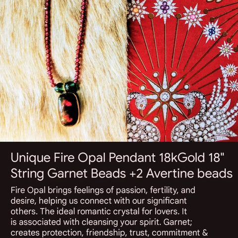 Fire Opal Pendant 18ctGold Garnet Necklace