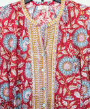 Button front Princess line Ruby Red Artisan block print dress