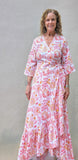 Wrap Dress Coral/ Pink /White Floral Block Print