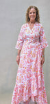 Wrap Dress Coral/ Pink /White Floral Block Print