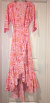 Wrap Dress Coral/ Pink /White Floral Block Print