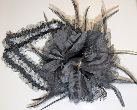 French Lace Silk Organza Flower on Stretch Sequin Headband