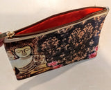 Cosmetic Bag/ Hand Bag with Zipper & Leather Trim