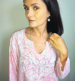 Alhambra Clover Earrings, Necklace & Hand Embroidered Tunic Top