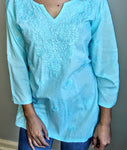 Turquoise Tunic Top Hand Embroidered