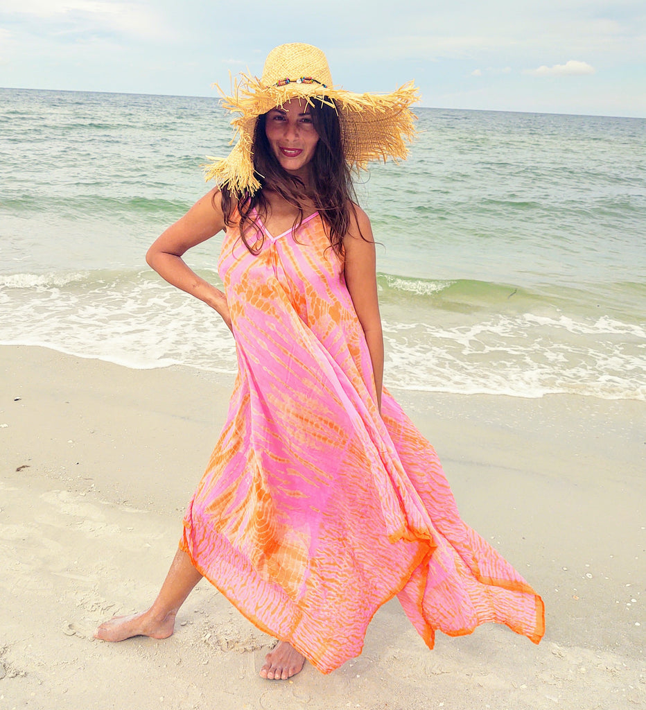 Handkerchief Dress Shibori Tye Dye & Hatitude COUTURE Beach Hat Lotus Temple Collection Handkerchief Dress Shibori Tye Dye & Hatitude COUTURE Beach Hat Lotus Temple Collection