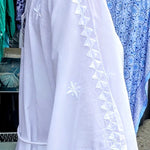 White Long Sequin Kaftan Hand Embroidered Paisley Design
