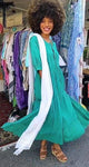 Hand Embroidered Boho Dress Peacock Green/ White/silver sequinchiffon shawl Block Print